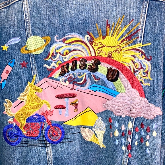 ZARA sz S SUPER RARE Denim miss you jacket unicorns rocket ship drops ice cream! - Picture 3 of 6